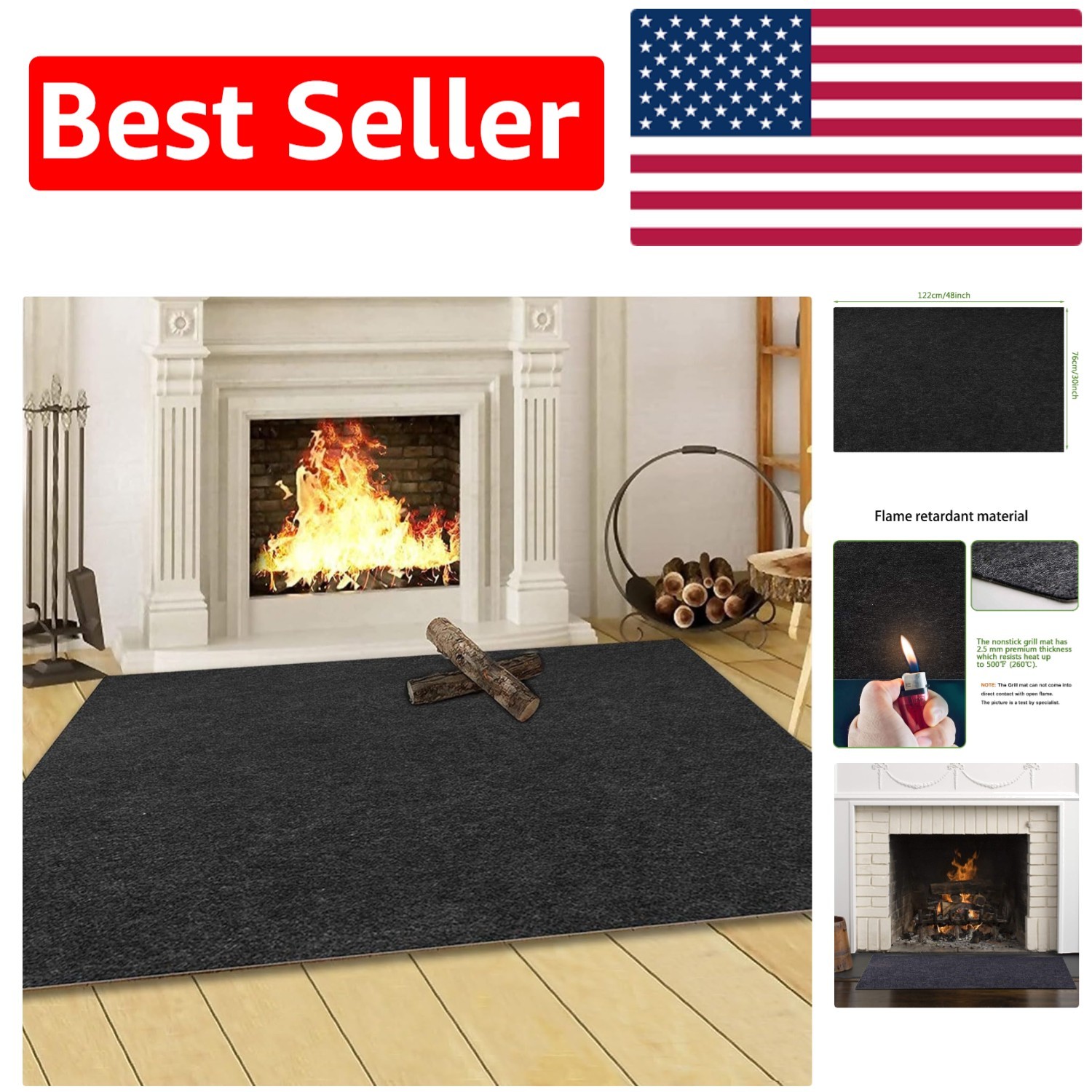 Durable Fire-Resistant Hearth Rug, Non-Slip & Waterproof – 30×48″ Size Available