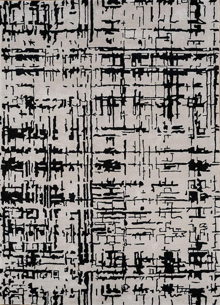 Hand tufted wool and viscose Rug white/ebony Area Rug for Living and Bedroom