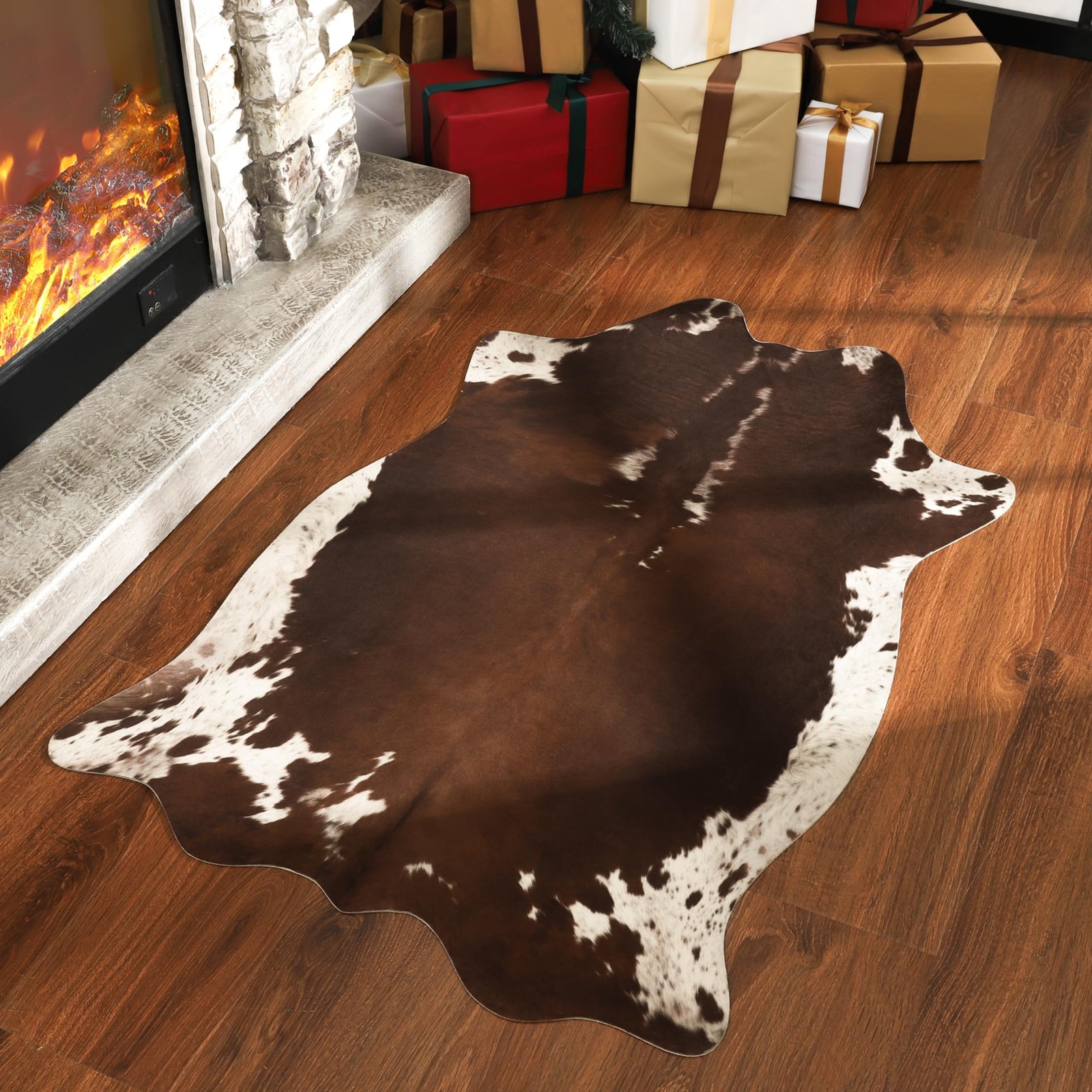Faux Cowhide Rug, 2.3×3.6 Feet, Large Cow Print, Western Home Decor, Washable