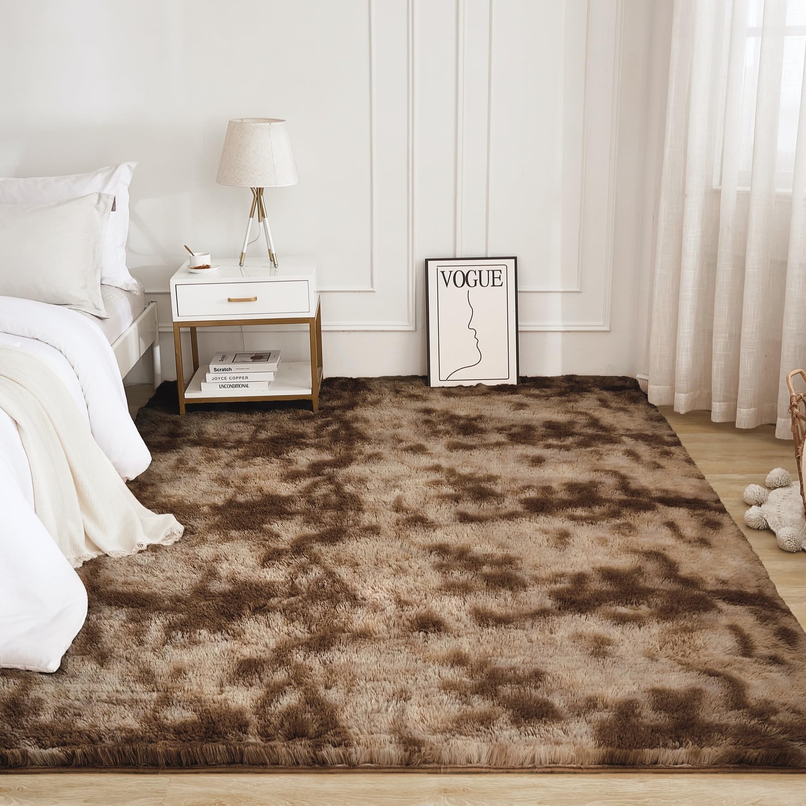 Litanika 4X6 Shag Area Rug For Living Room Bedroom Tie-Dyed Brown High Pile