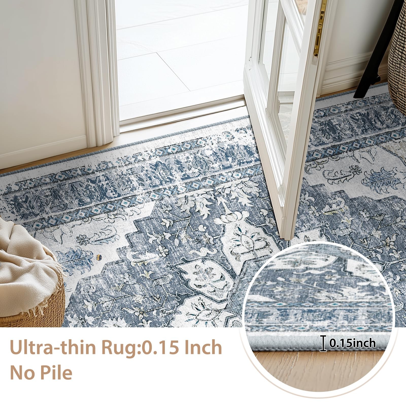 Bestsweetie 2X8 Area Rug Washable Rugs For Living Room No Pile Boho Carpet For