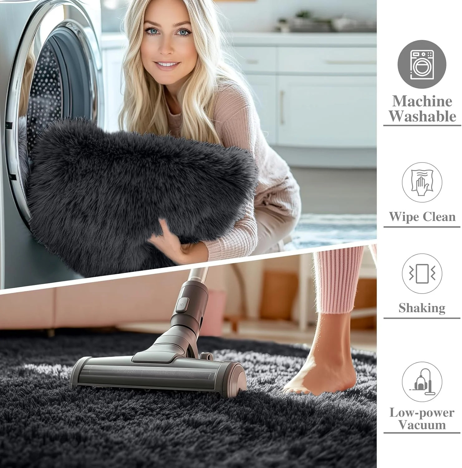 Black Round Rugs for Bedroom – Machine Washable, 2 ft Circle Area Rugs for Livin