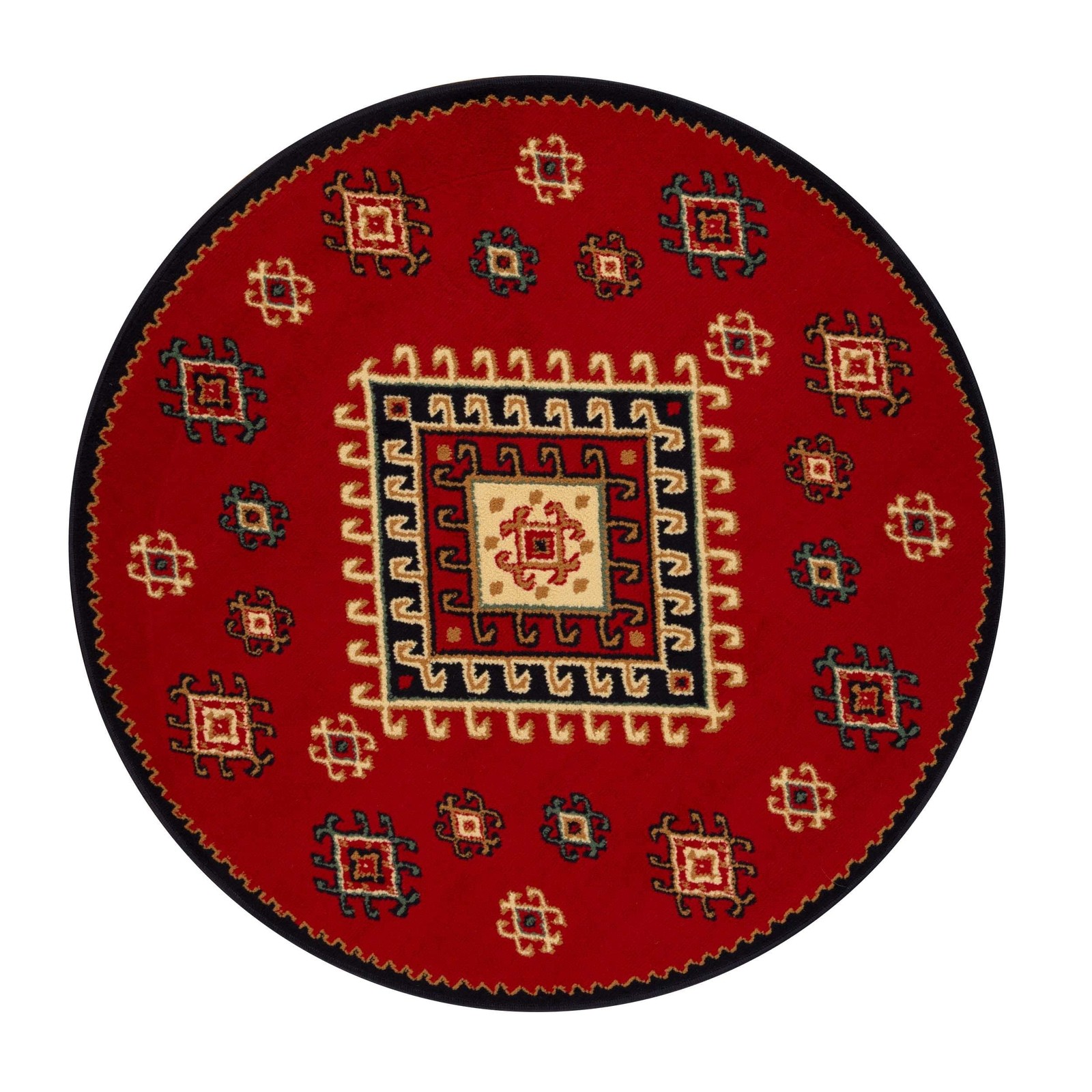 Superior Diamond Geometric Floral Bohemian Rustic Area Rug 5′ Round Red