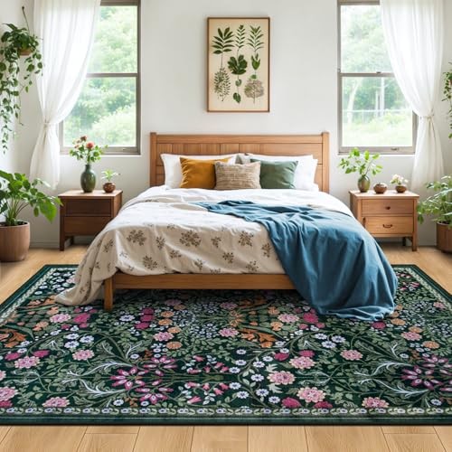 8×10 Area Rugs for Living Room: Floral Washable Rug Vintage Large Soft Boho