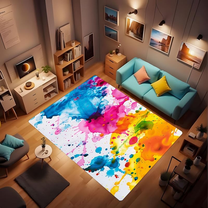 Painted Children’s Rug – Colorful Graffiti Living Room Area Rug for Home and …