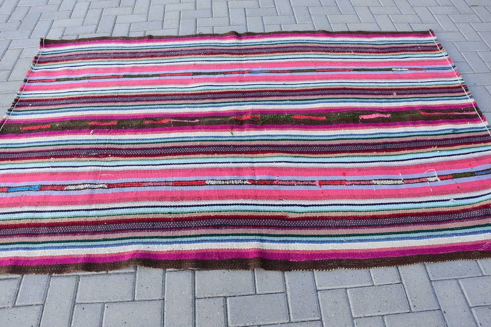 Vintage Area Rug, 4,7×7,4 ft Turkish Rug, Pink Camouflage Wool Rug