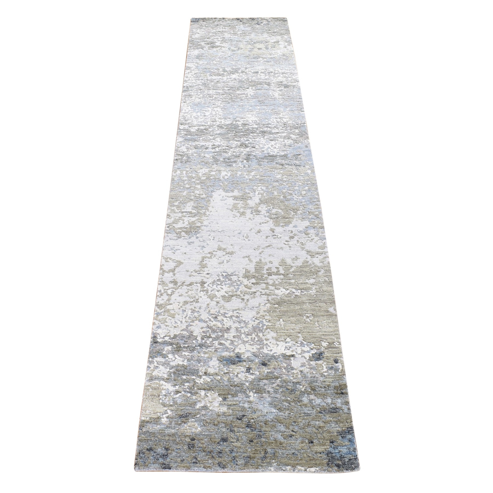 2’6″ x 12’1″ Gray Wool Modern Abstract Design Hand Knotted Runner Rug R80190