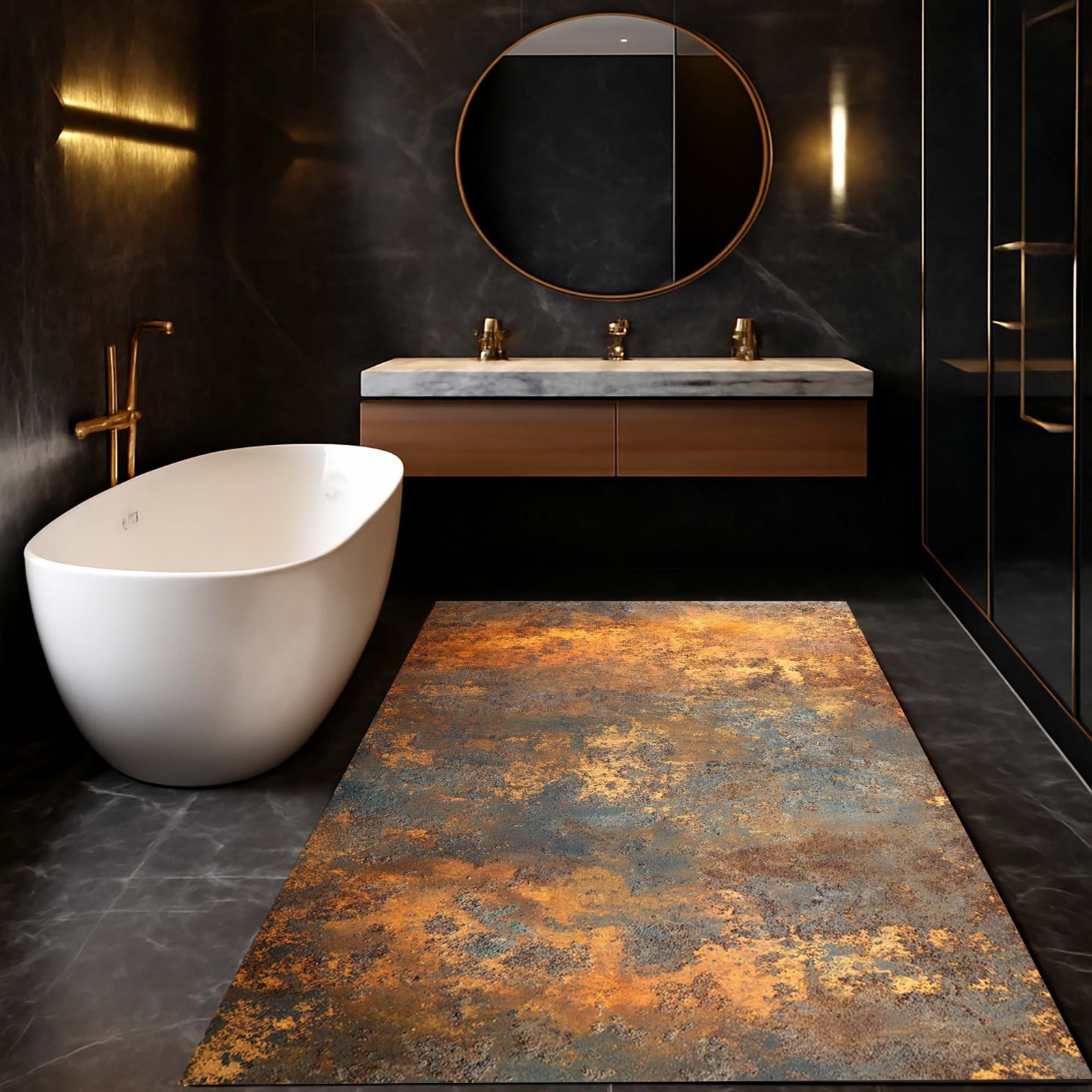 Rust Abstract Texture,Modern Luxury Bath Mat, Copper Grunge Rug