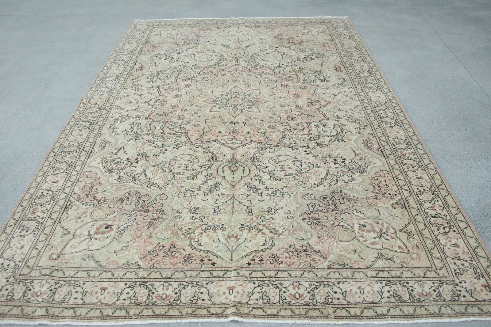 Turkish Rug, 6,4×10,1 ft Large Rug, Green Pink Wool Rug