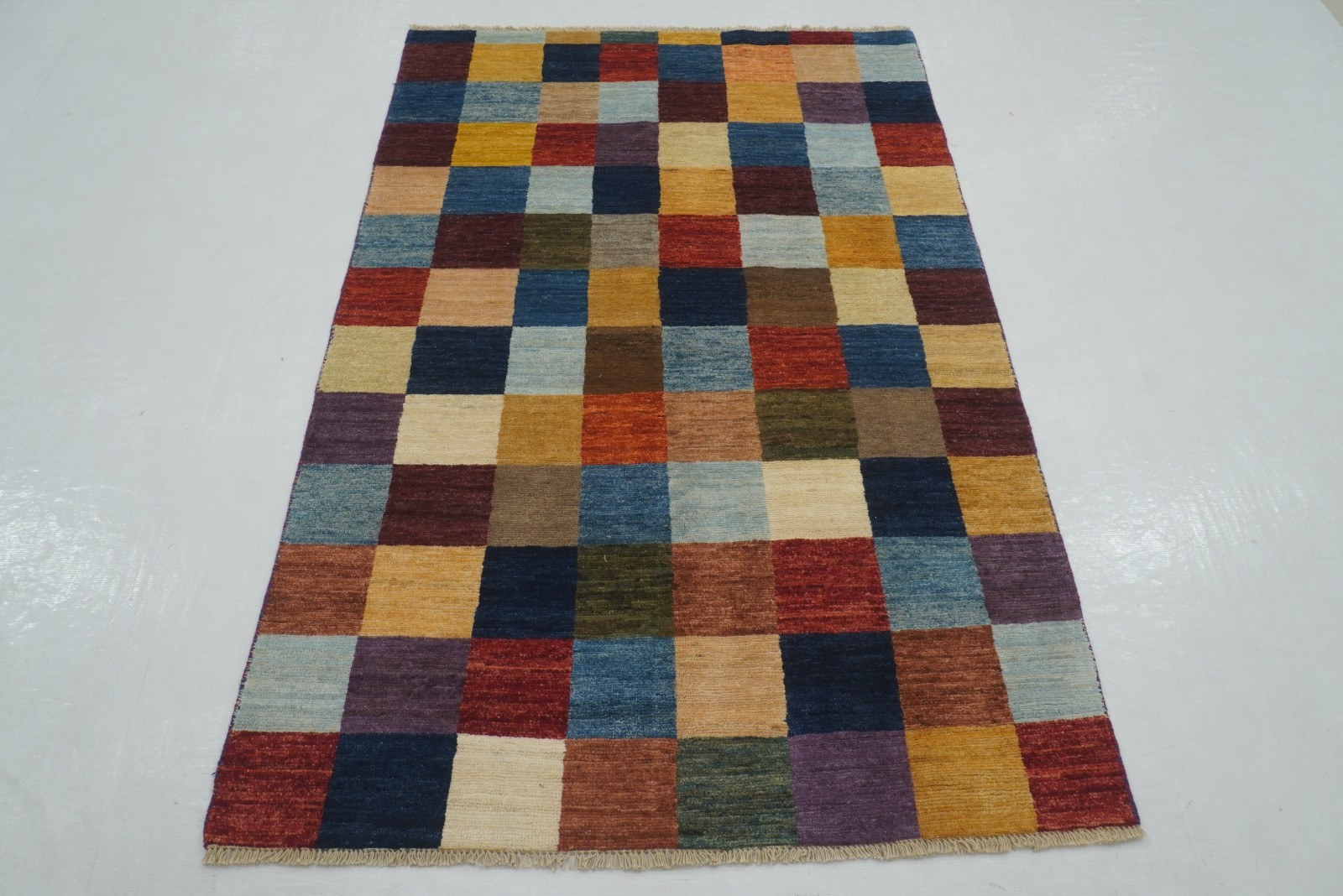4×6 ft Check Gabbeh Multicolor Afghan Hand Knotted Wool Area Rug