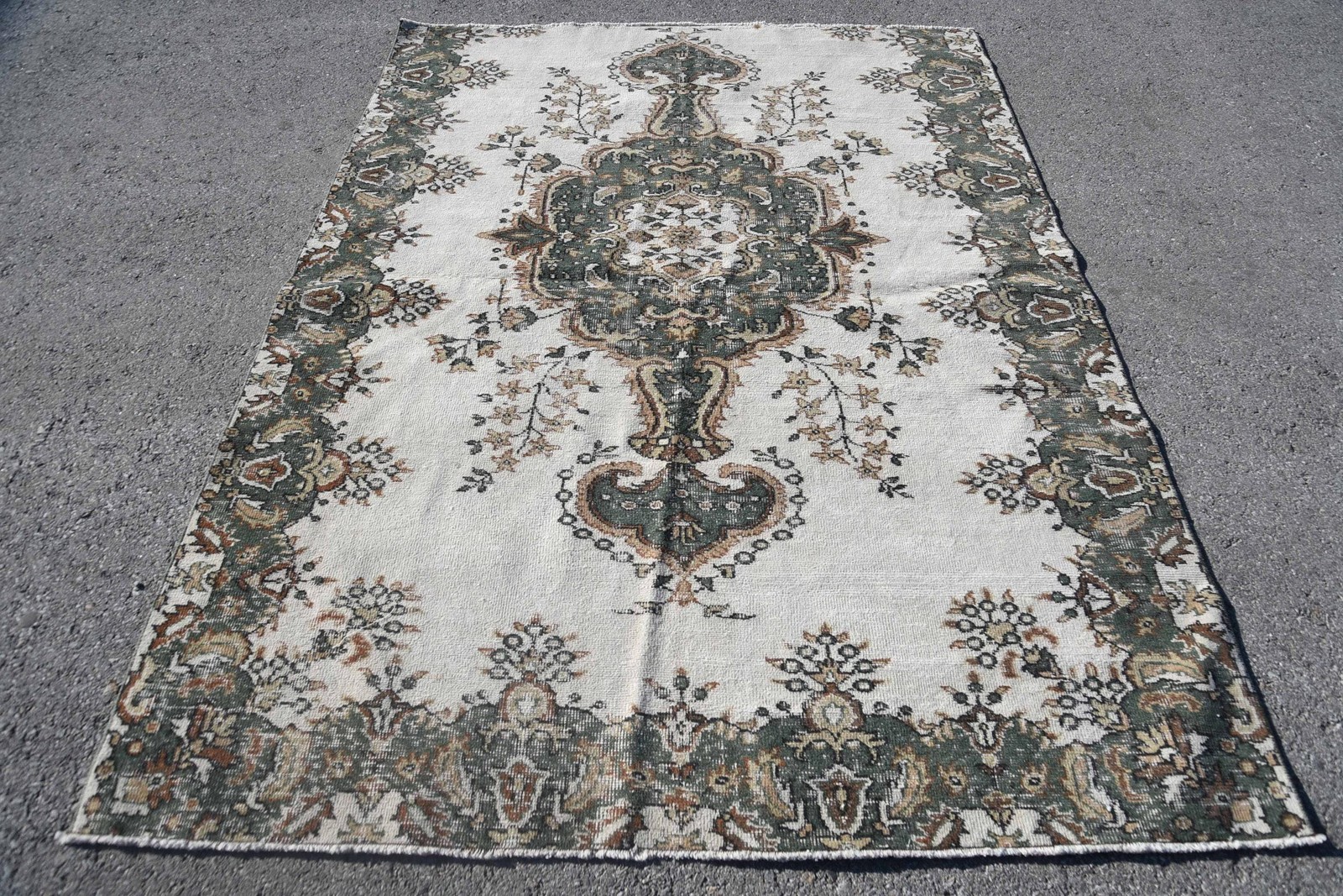 Turkish Vintage Rug, 5,5×7,5 ft Rug, Green Large Ikat Rug