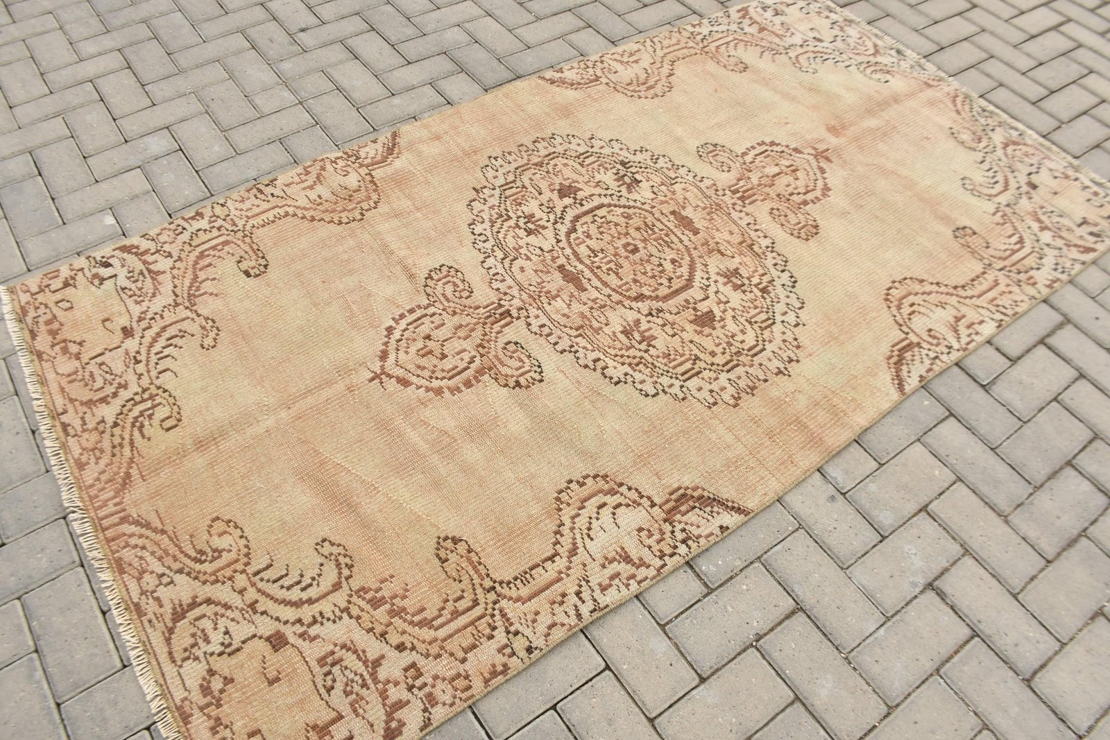 4×7,5 ft Rug, Vintage Turkish Rug, Brown Wool Rug