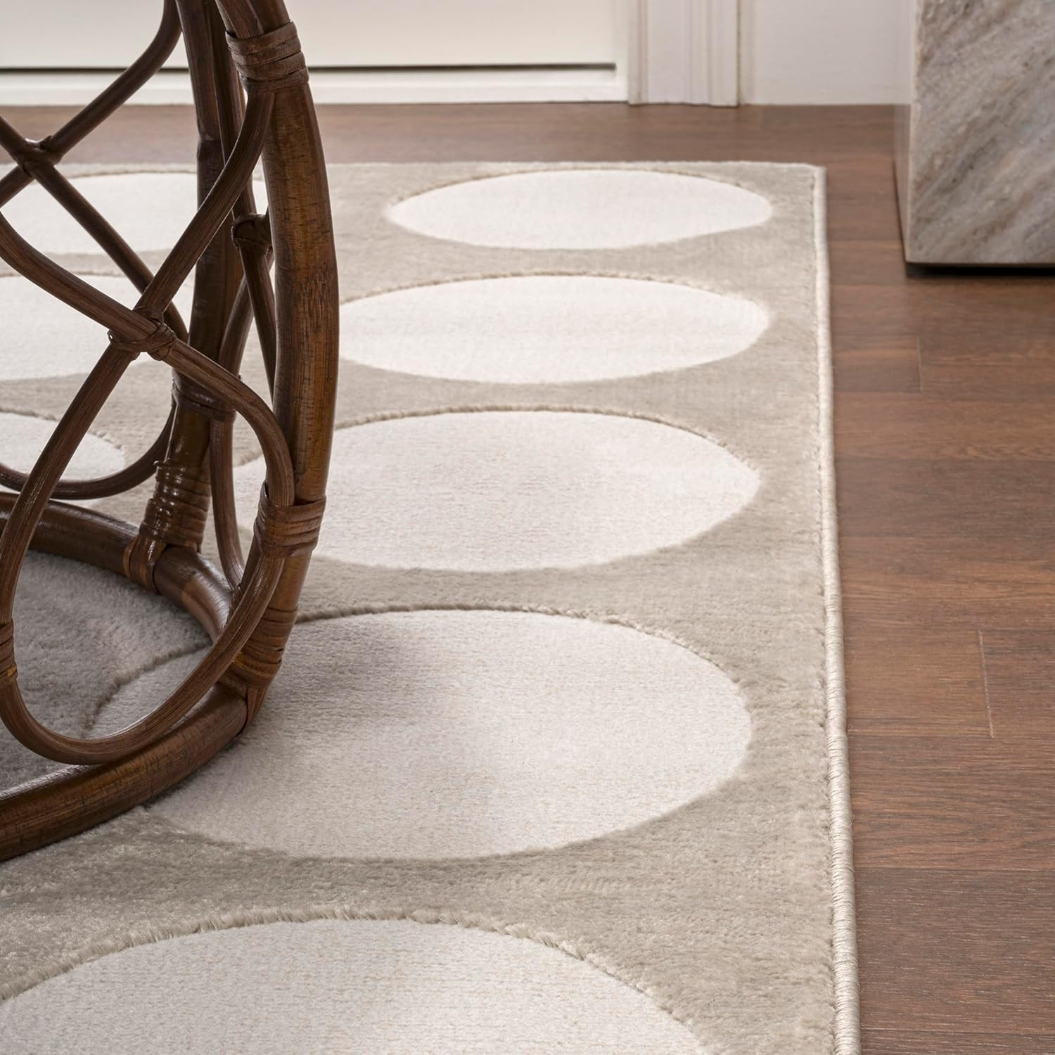 Modern Circle Dot High-Low Beige Area Rug 8×10 Ft, Pet-Friendly & Easy-Clean