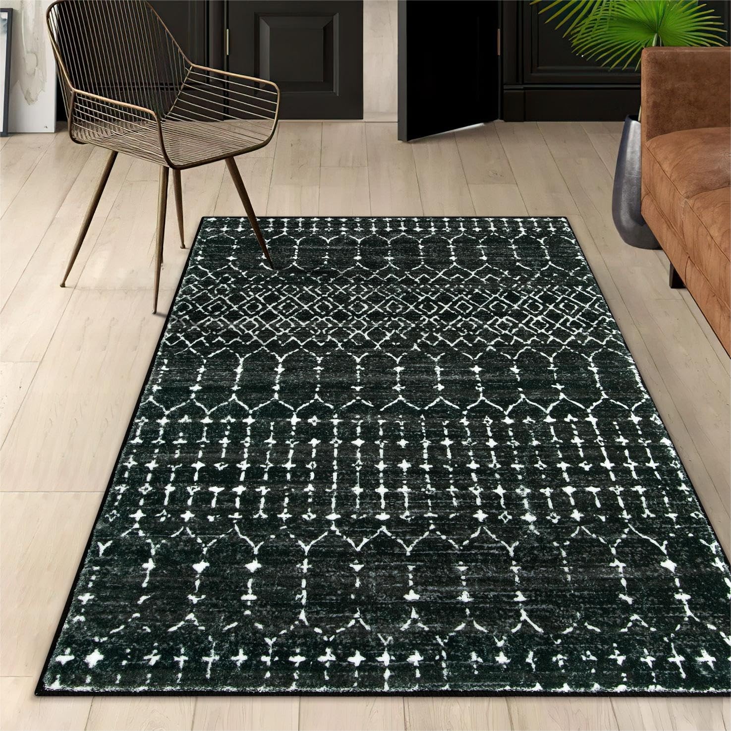 Moroccan Black Area Rug for Living Room 3×5 Non-Slip Washable Stain Resistant…