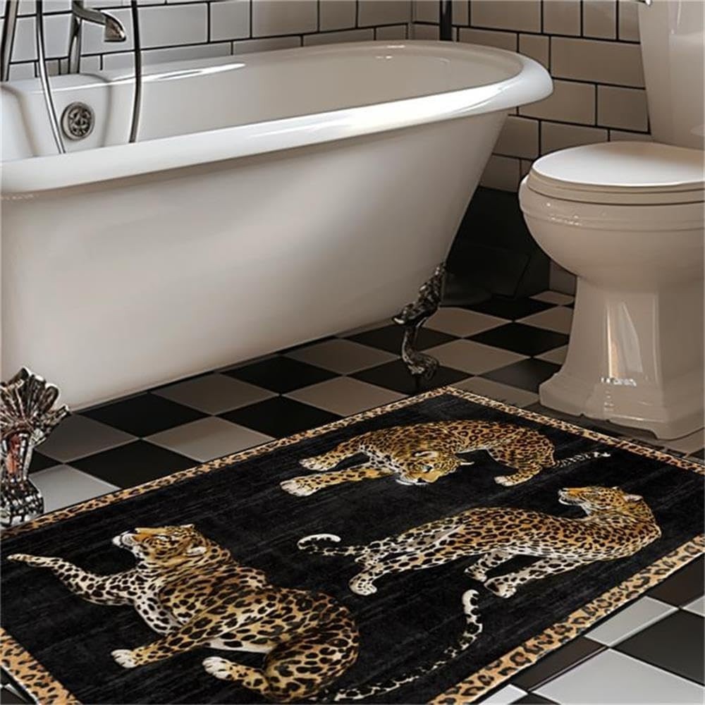 Black Cheetah Area Rug 2 by 3ft Small Leopard Rugs Washable Non-Slip Decorati