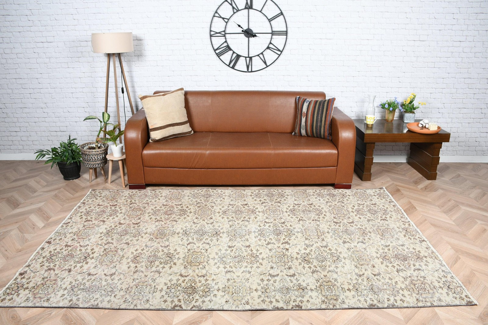 Vintage Turkish Rug 5,1×8,5 ft (154×259 cm), Brown Gray Check Rug