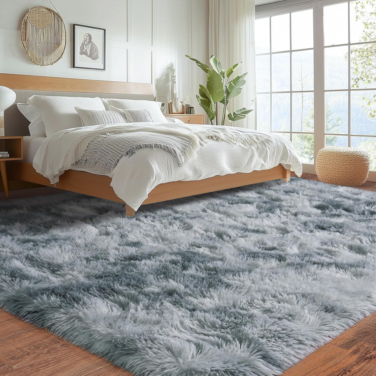 Ultra Soft 9×12 Area Rug, Non-Slip Fluffy Tie-Dye Silver Grey for Home Decor