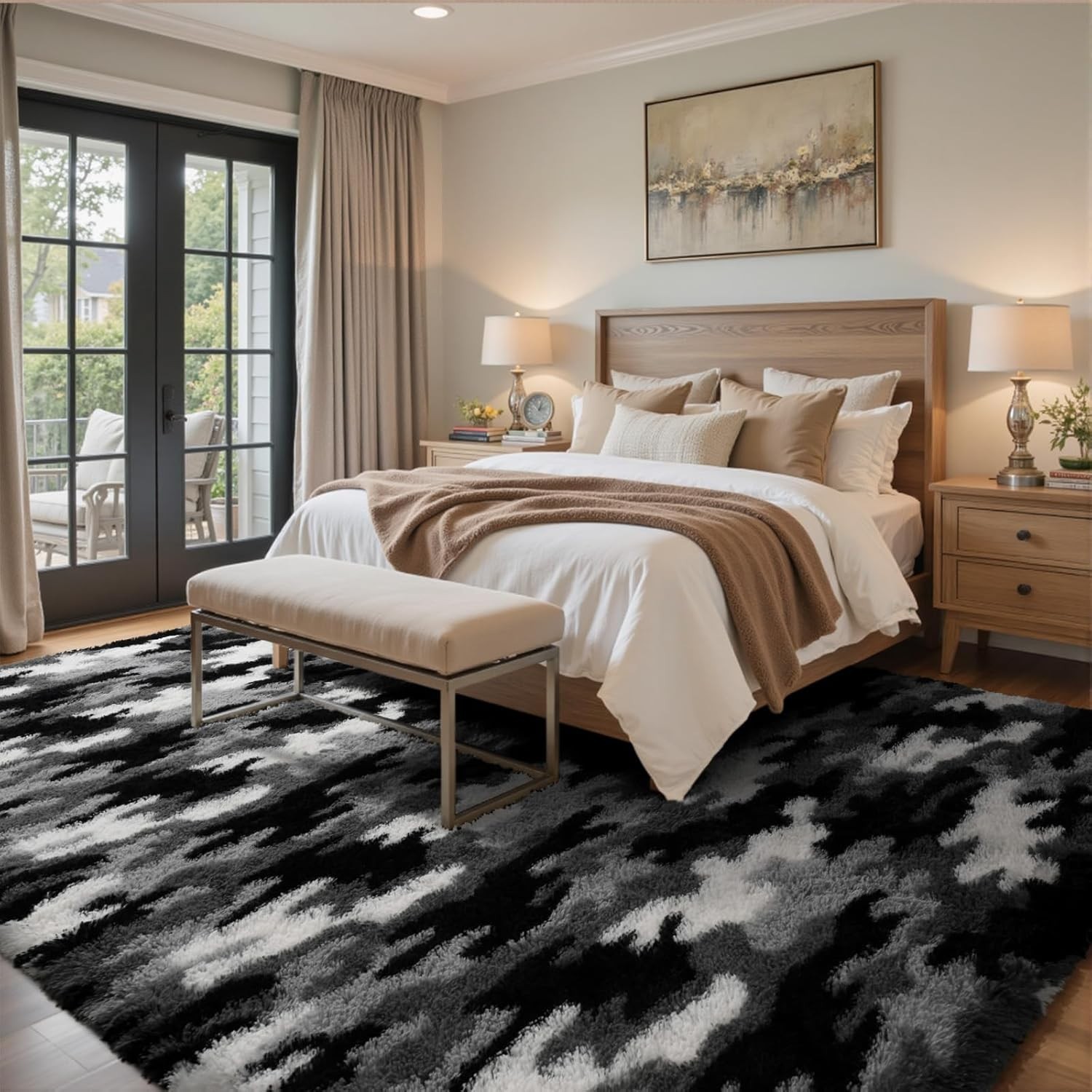 Fluffy Area Rugs Large Tie-Dye Gray Shaggy Soft Mat for Living & Bedroom Floor