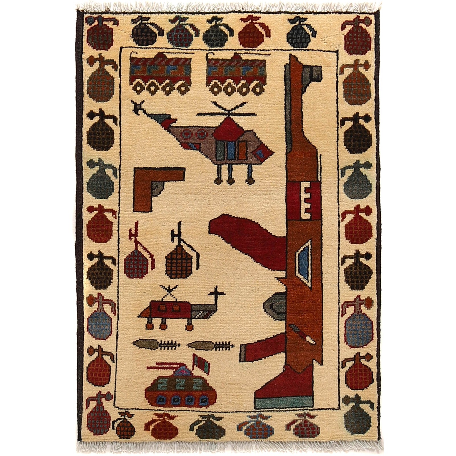 Traditional Hand Knotted Small Rug 2’1″x3’0ft Pictorial War Area Home Rug G25297