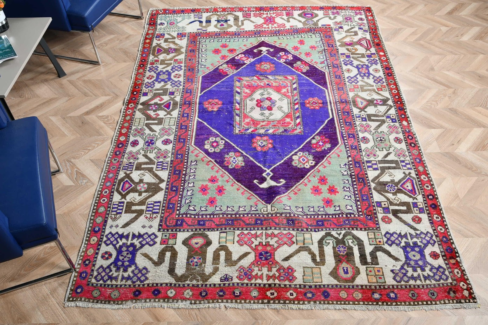 5,9×8,6 ft Rug, Vintage Turkish Large Rug, Red Wool Rug