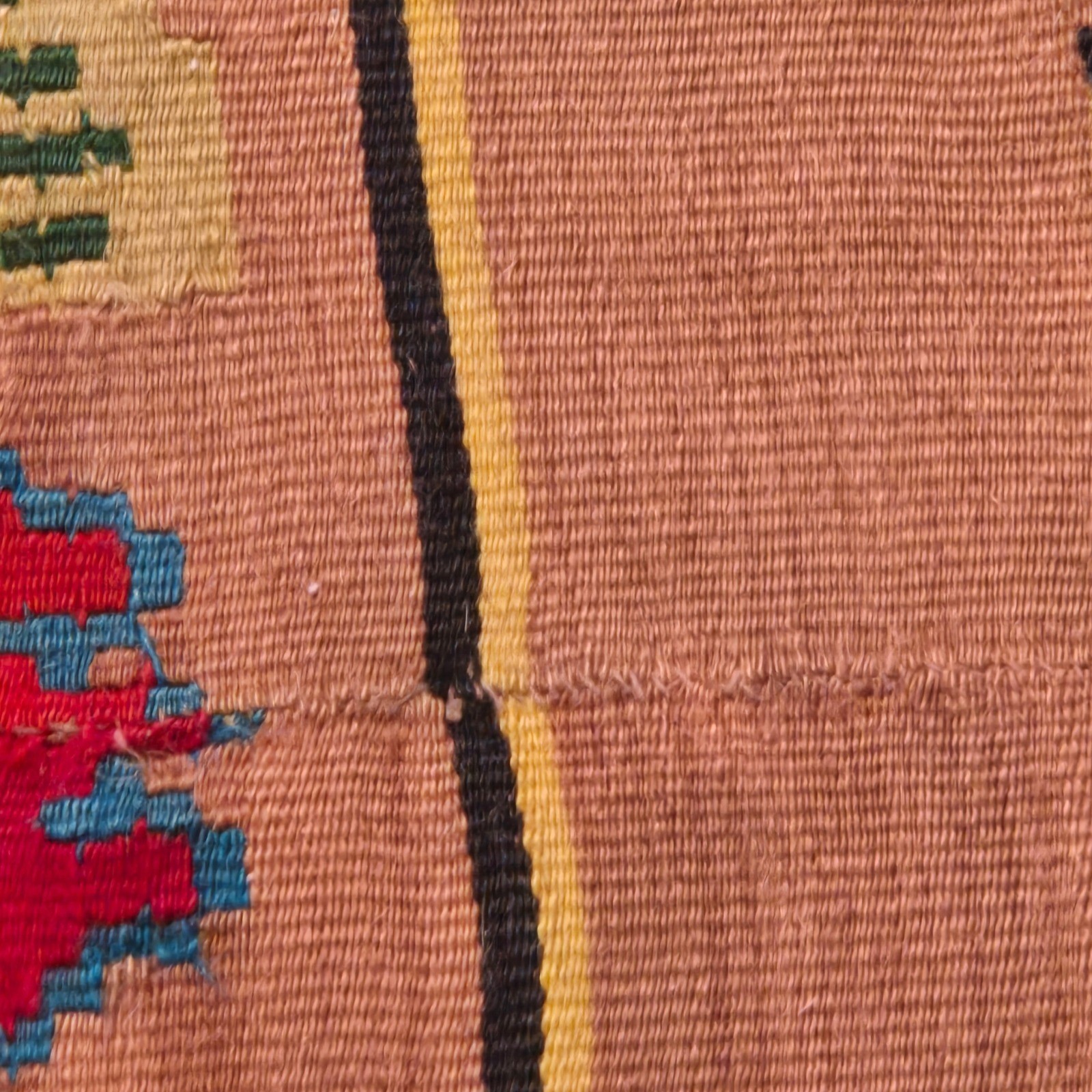 Vintage Handwoven Kilim Rug Floral Medallion Turquoise Tan Boho Flatweave Fringe