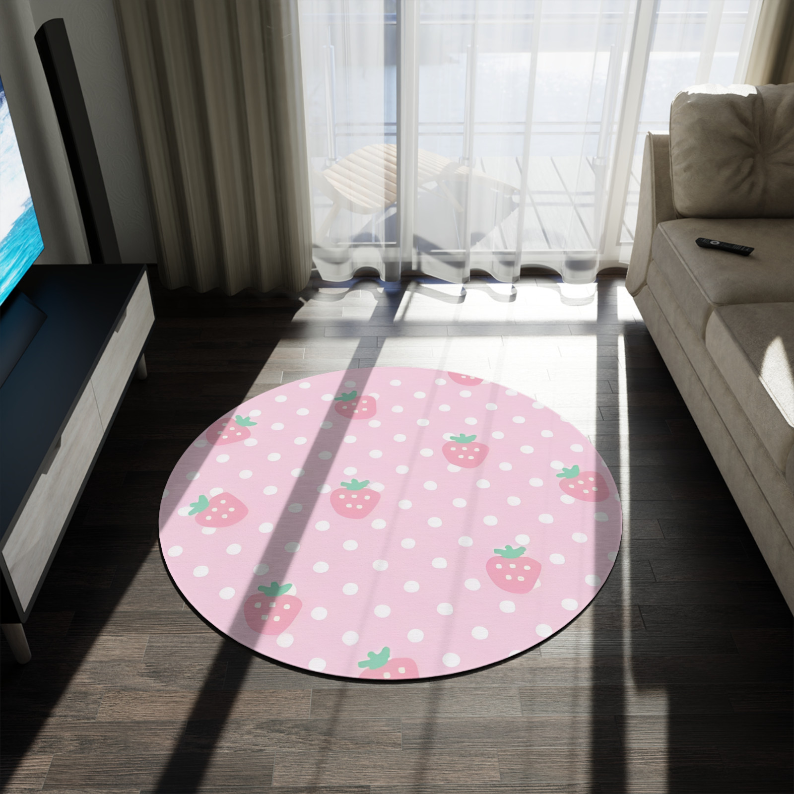 Strawberry Polka Dot Round Rug, Kids Room Decor, Baby Shower Gift, Fruit Decor