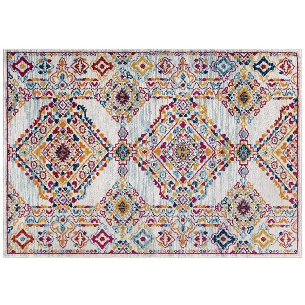 Modway Entourage 94.5×122″ Khalida Floral Lattice Area Rug – Ivory/Blue/Orange