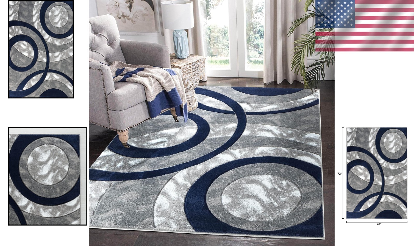 Modern Navy Geometric Area Rug – Soft, Fluffy, and Durable