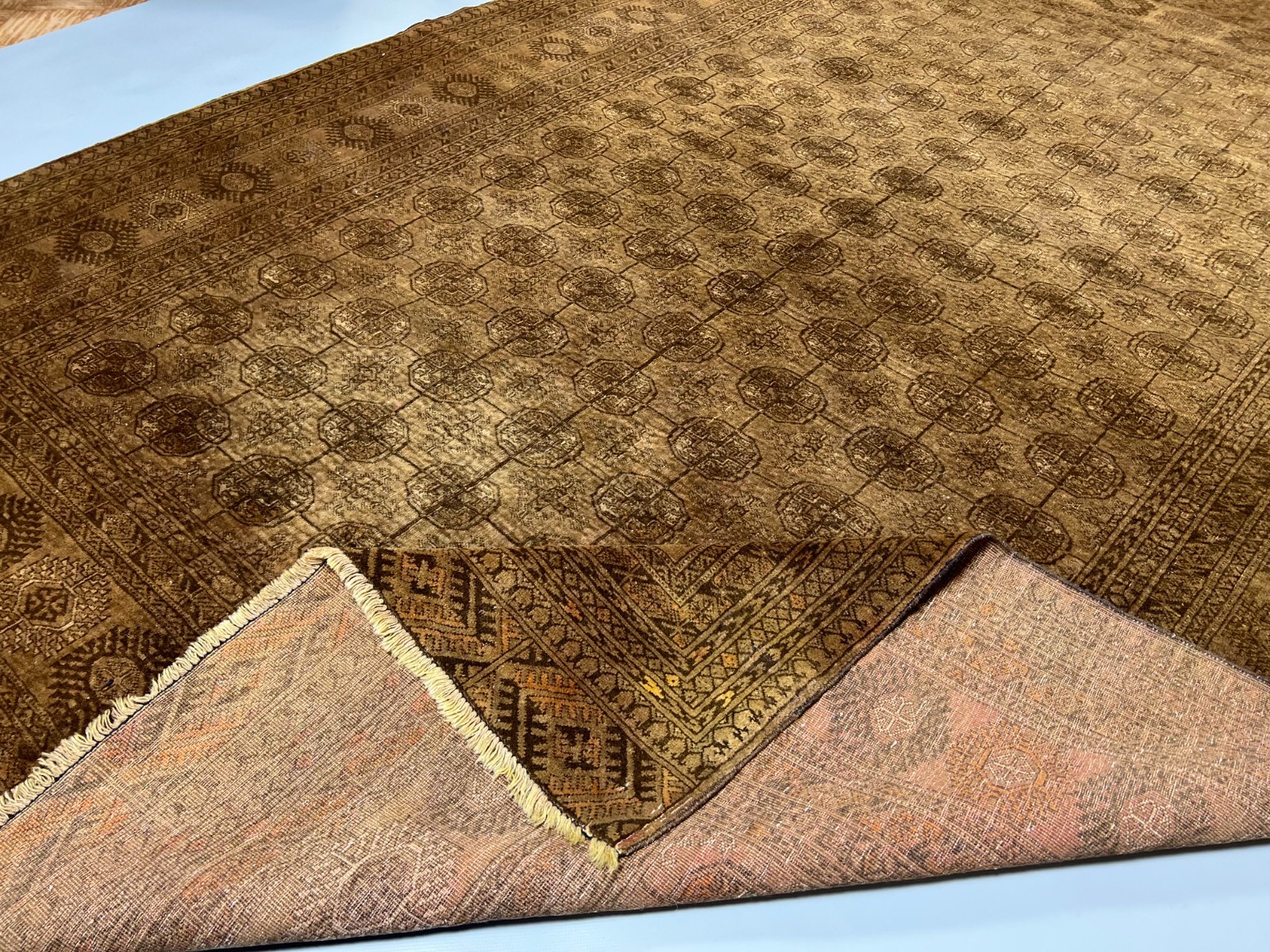 6×9 Vintage Turkoman Rug Hand-Knotted Afghan Wool Carpet with All-Over Gul