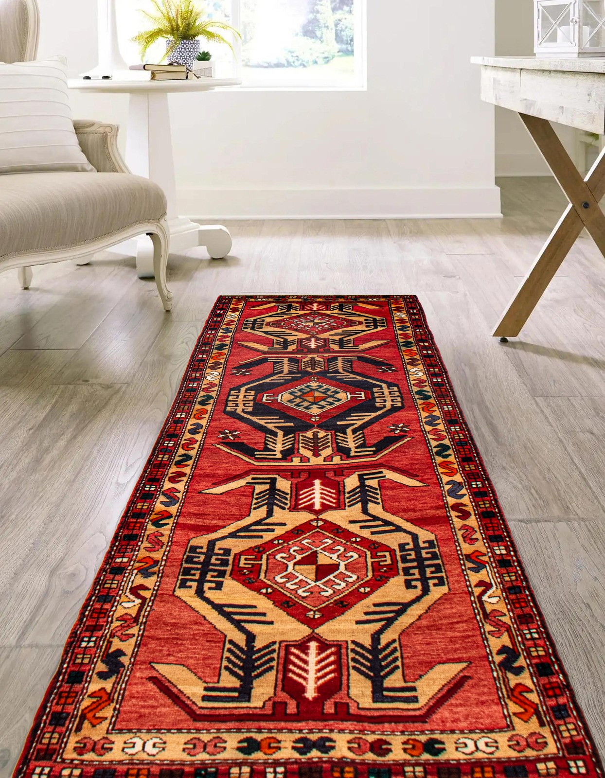 Vintage Hand-knotted Runner Rug 3’5″ x 10’11” Traditional Oriental Wool Carpet