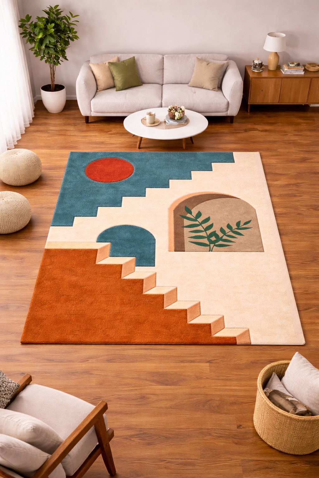 Hand Tufted Wool Area Rug Modern Carpet Abstract Wall Painting Living Room Bed