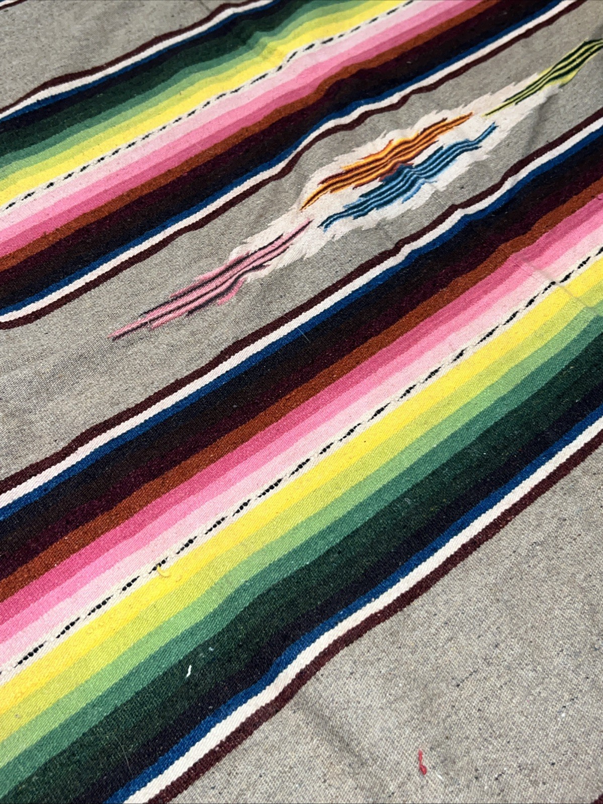 VTG Mexican Saltillo Serape Weaving Textile Blanket Rug Warm Tone 84″x 46″